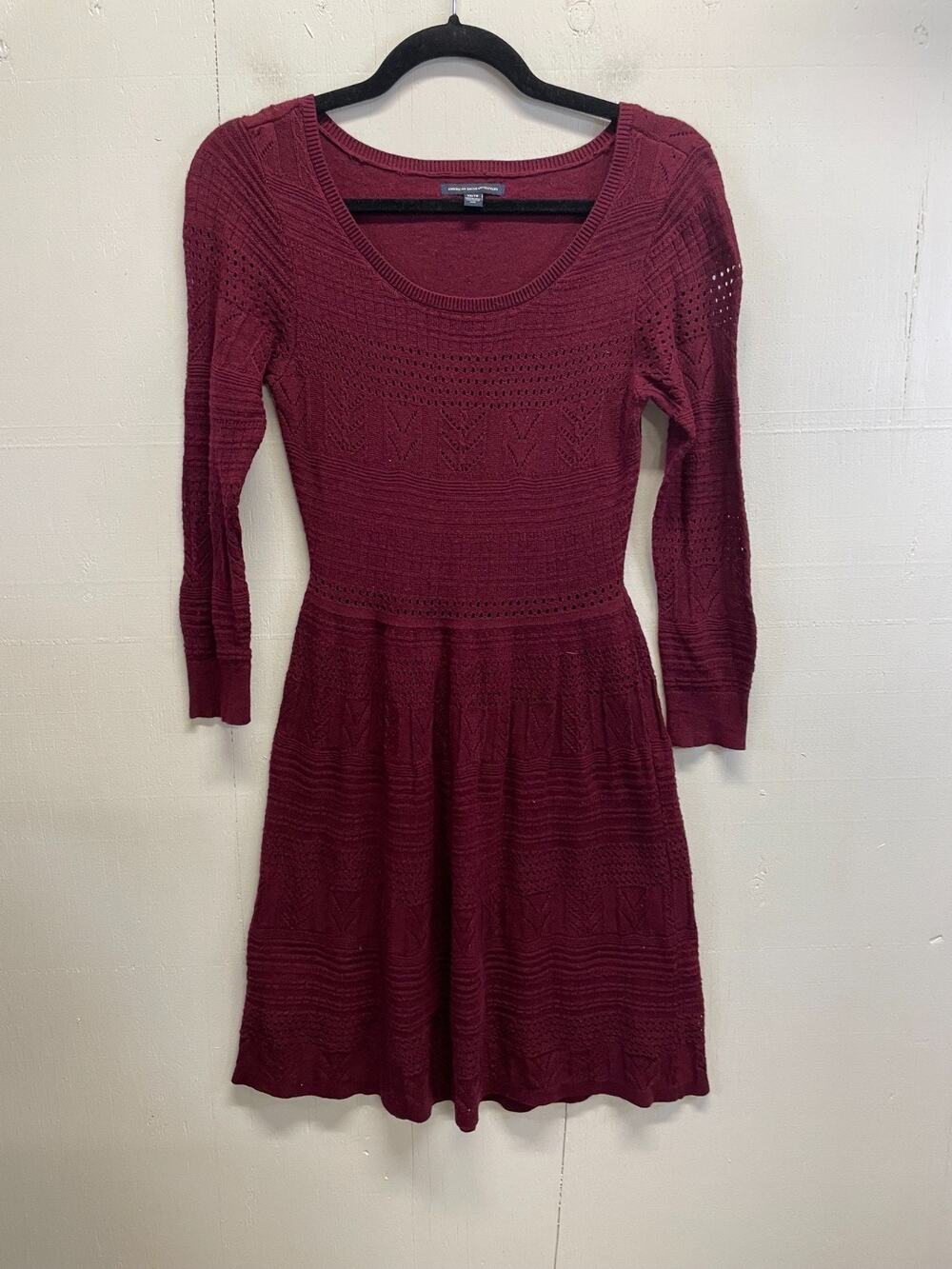 American Eagle Women's Maroon Knit Sweater Dress XS Scoop Neck 3/4 Sleeves